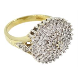 9ct gold diamond chip cluster ring, with diamond set shoulders, hallmarked, total diamond weight 1.00 carat