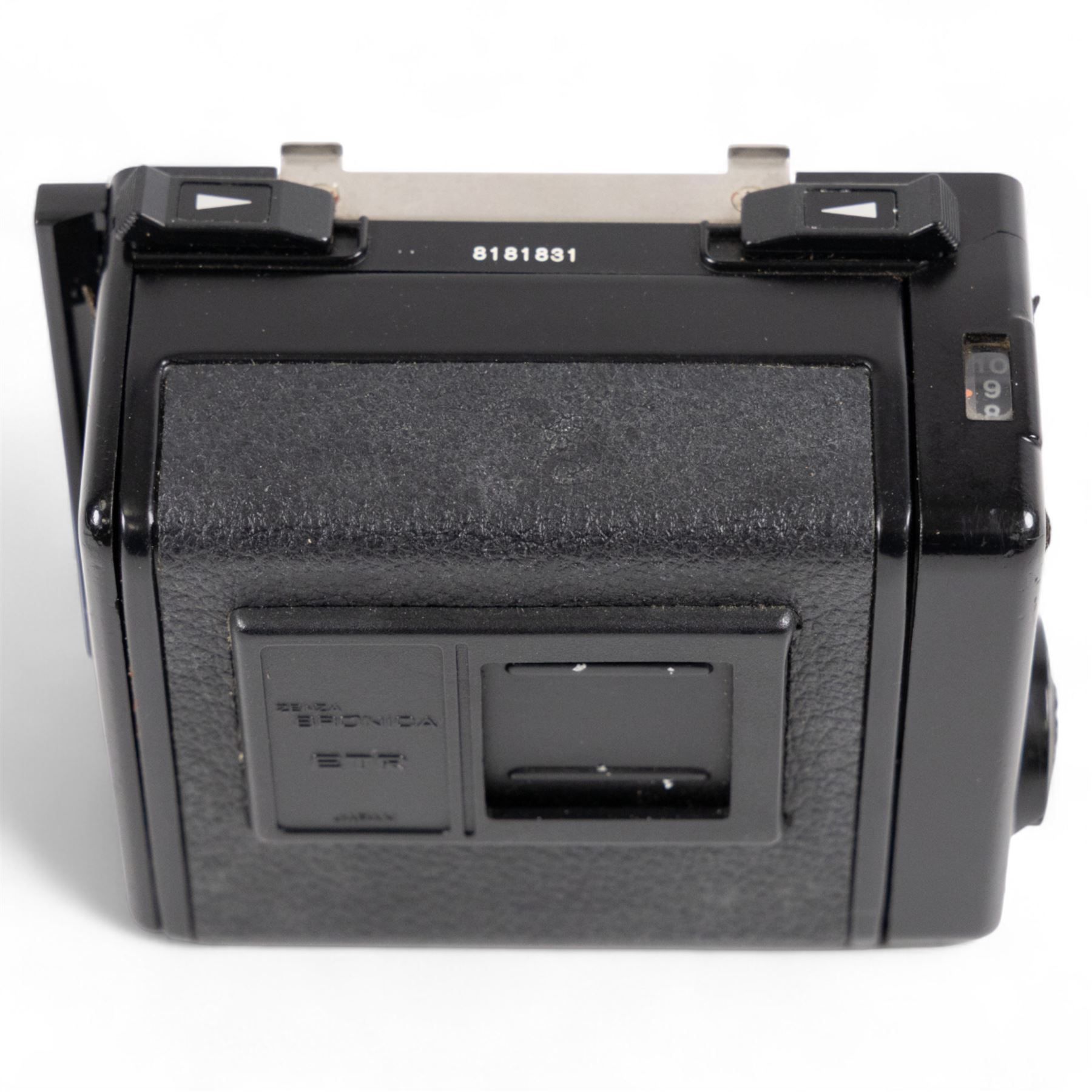 Zenza Bronica ETRS medium format camera, serial no. 8301079, with Zenza Bronica Zenzanon EII 1:2.8 f=75mm lens with lens cap, serial no. 7955198 and two film backs and instruction booklet