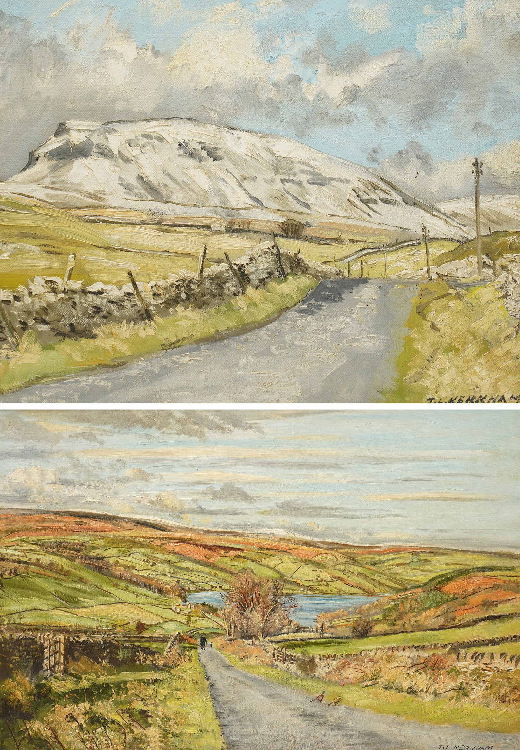 Thomas Leslie Kerkham (Yorkshire 1918-1986): The Rolling Hills of the Dales, two oils on canvas signed max 50cm x 75cm (2)