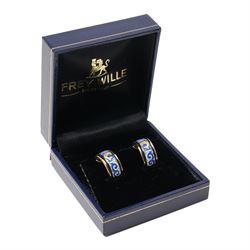 Frey Wille gold plated and enamel suite of jewellery from the Dolphins of Poseidon collection, including a pair of hoop earrings, hinged bangle and pendant on snake chain necklace, all boxed