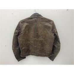 German Luftwaffe Hartmann leather jacket with tartan pocket linings, pocket zip pulls marked 'Eclair Bte.S.G.D.G.'