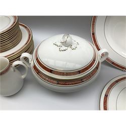 Royal Worcester Beaufort pattern tea and dinner wares, including seven dinner plates, eight side plates, thirteen dessert plates, six bowls, eight soup bowls, sauce boat on stand, cake plate, covered tureen, coffee pot, milk jug etc (51) 