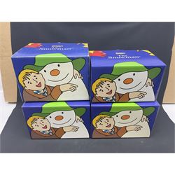 Four Coalport Characters The Snowman figures, comprising Dancing the Night Away with certificate, Penguin Pals, with certificate, Dressing Up and Soft Landing, all with original boxes 