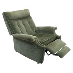 Parker Knoll - mid 20th century reclining armchair, upholstered in green velvet button fabric