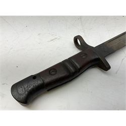 WW1 American Model 1917 Enfield bayonet by Remington with 43cm fullered steel blade; in leather scabbard with frog L59cm overall; and American M5A1 knife bayonet marked MILPAR COL to the cross-piece (no scabbard) (2)