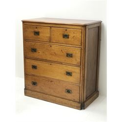 19th century mahogany military campaign style chest, two short and three long drawers, platform base