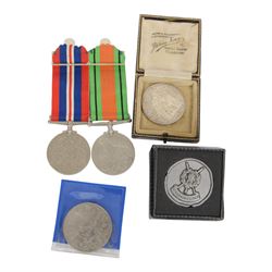 World War I victory and war medals, World War II victory and defence medals, collection of coins and medallions, two pen knives, silver and costume jewellery