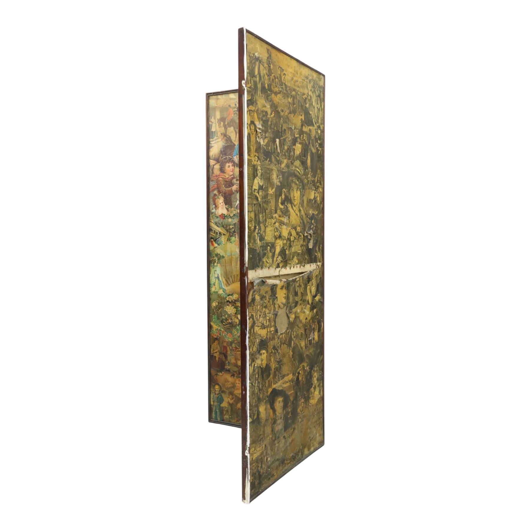 Victorian mahogany framed decoupage two-panel screen