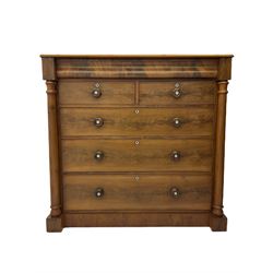 19th century Scottish mahogany chest, fitted with two short and three long drawers, secret frieze drawer 
