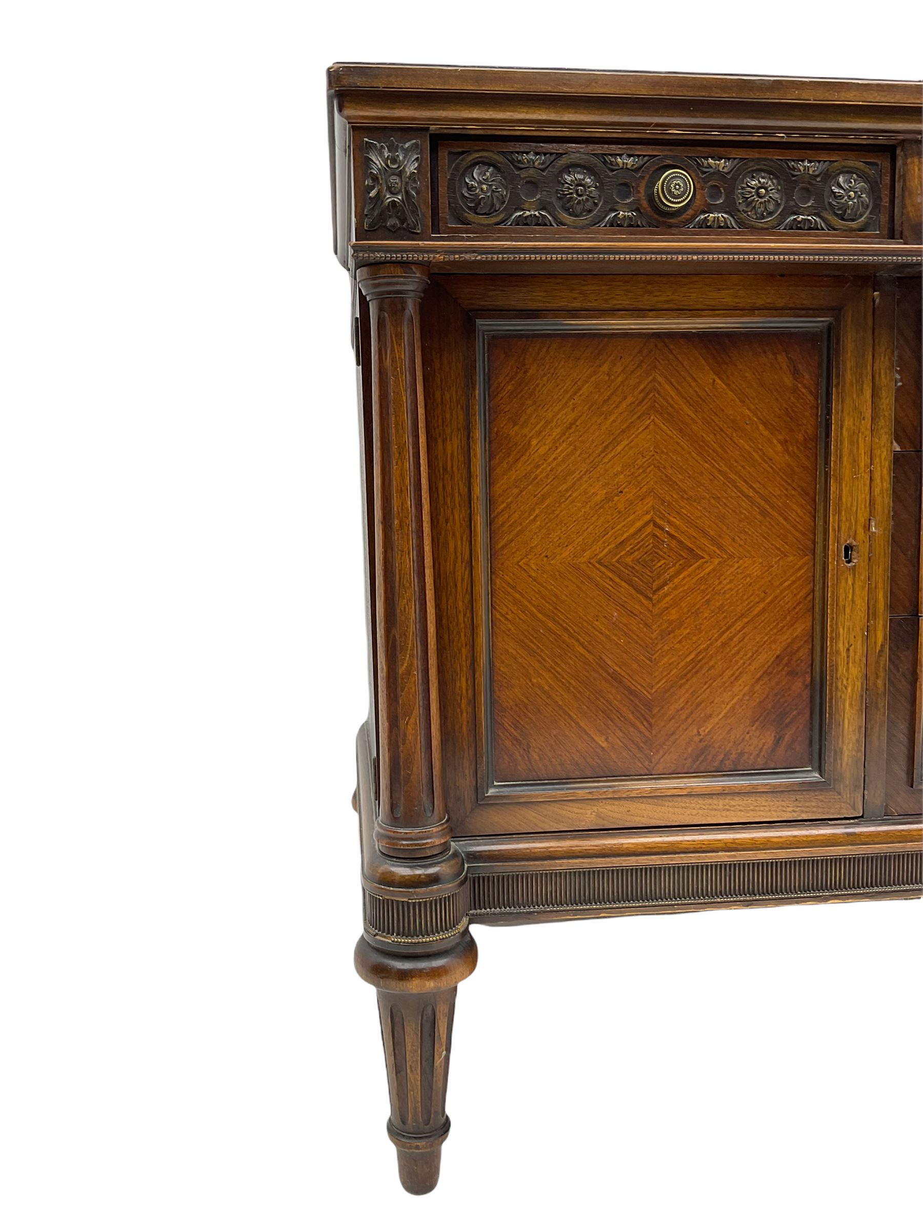 Early 20th century French walnut sideboard, fitted with six drawers and two cupboards