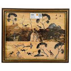 Ghidty Chidt Aboriginal ti tree paper bark painting, 25cm x 32cm