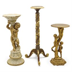 Late 20th century group of three decorative torcheres, comprising a putto-support stand (H...