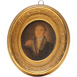French School (19th century): Small Portrait of a Gentleman, watercolour, indistinctly sig...