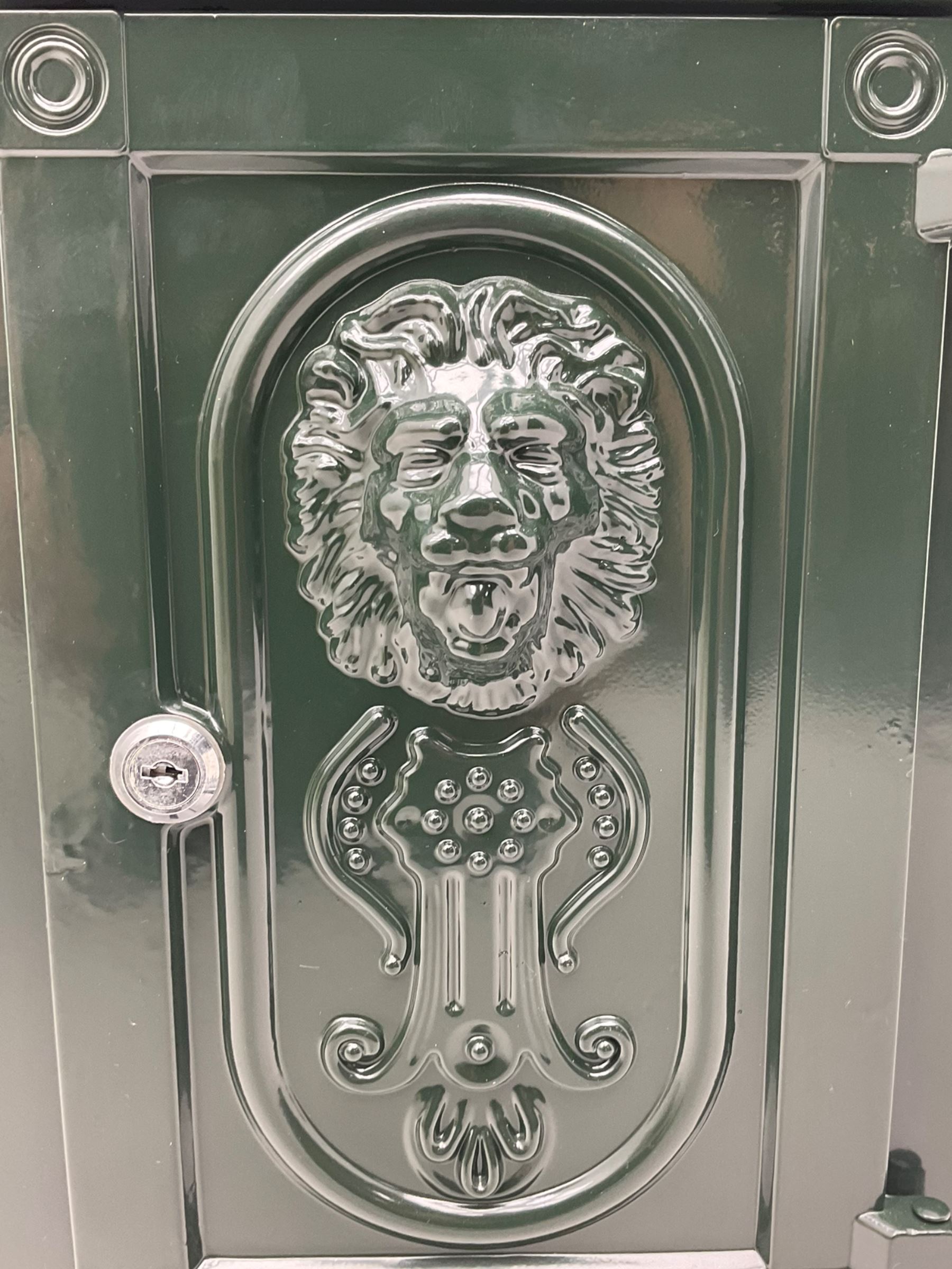 Victorian style cast aluminium green painted post / mail box, with keys
