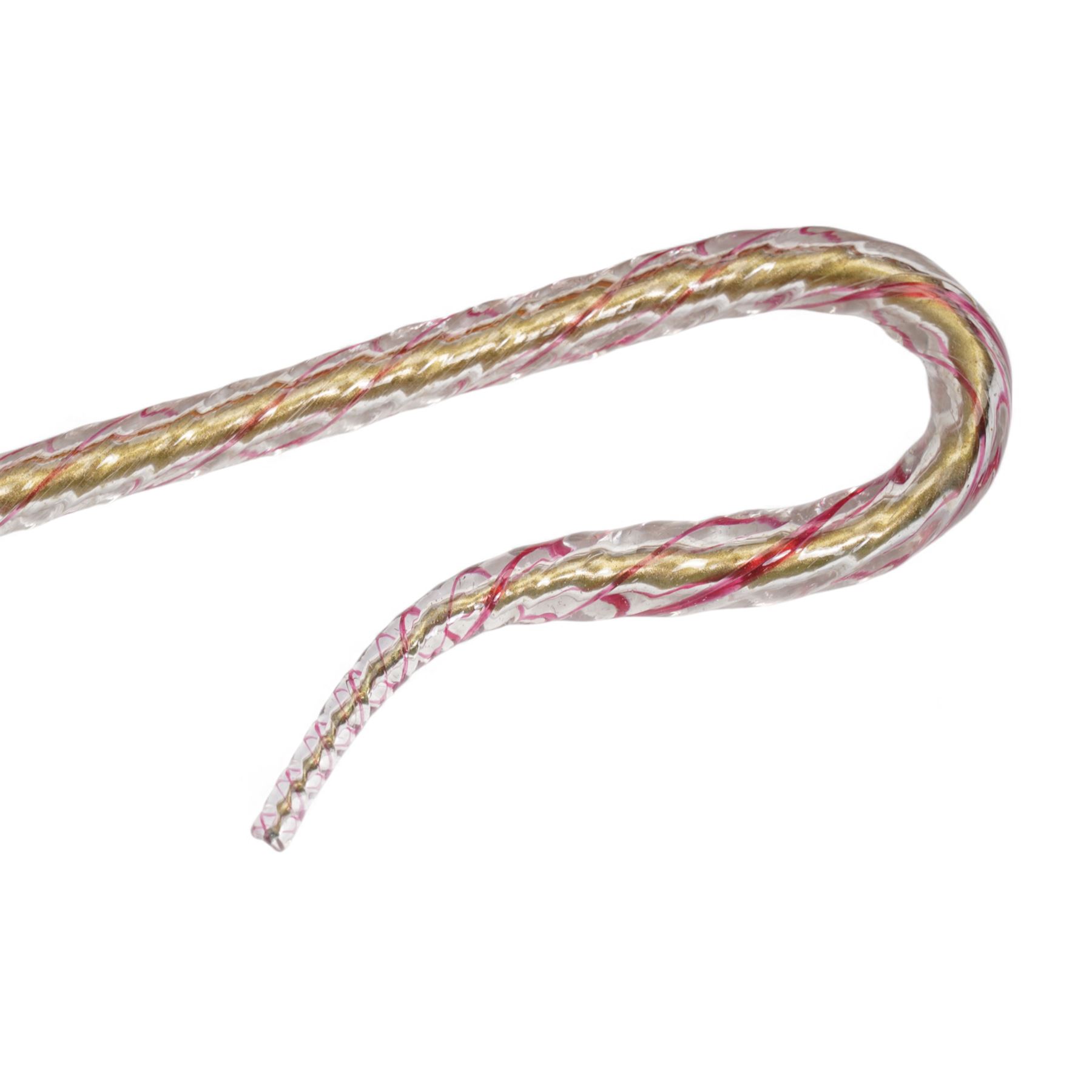 Five glass walking canes, including a Victorian cane with red helix twist pattern, shepherds crook, with barley twist decoration, amber glass and two others, max L155cm approx 