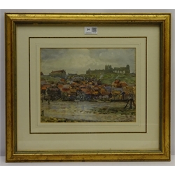  Garnet Ruskin Wolseley (Newlyn/Lamorna School 1884-1967): Whitby Harbour looking towards the Abbey, watercolour signed 22cm x 28cm  DDS - Artist's resale rights may apply to this lot     