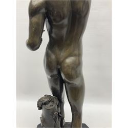 Bronzed sculpture of Dionysus, on black marble plinth base, H58cm