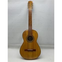 Encore black electric cut-away guitar L96cm; and Spanish Victor Garcia model 187 acoustic guitar, bears label dated 1972 L99cm; each in soft carrying case (2)