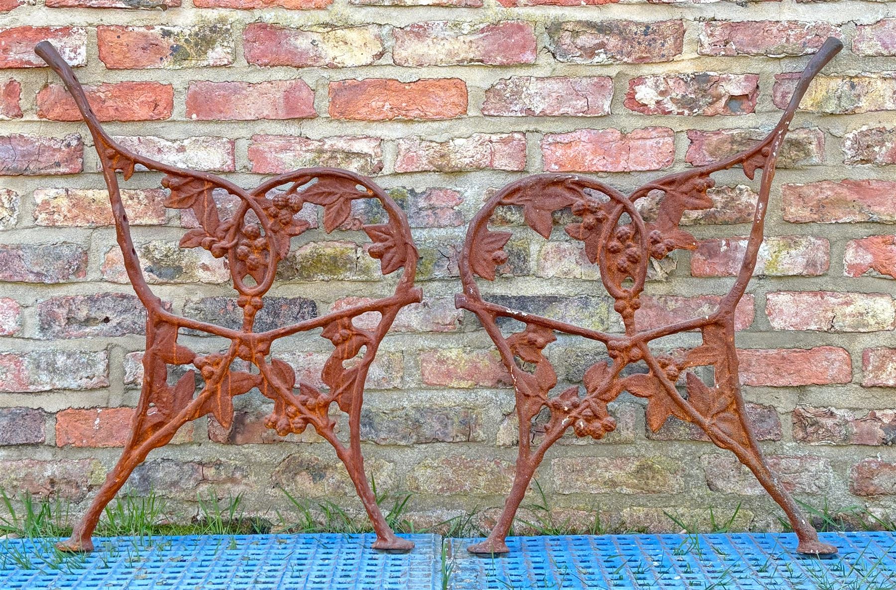 Pair of blackberry pattern cast iron bench ends. H80cm, D55cm - COLLECTION BY APPOINTMENT FROM: The White House, Thirsk Road, Easingwold, York, YO61 3NF - CALL 01723 507111 TO ARRANGE