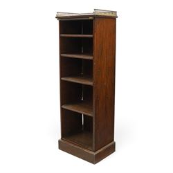 Victorian rosewood bookcase, pierced brass three quarter gallery, with four graduating she...