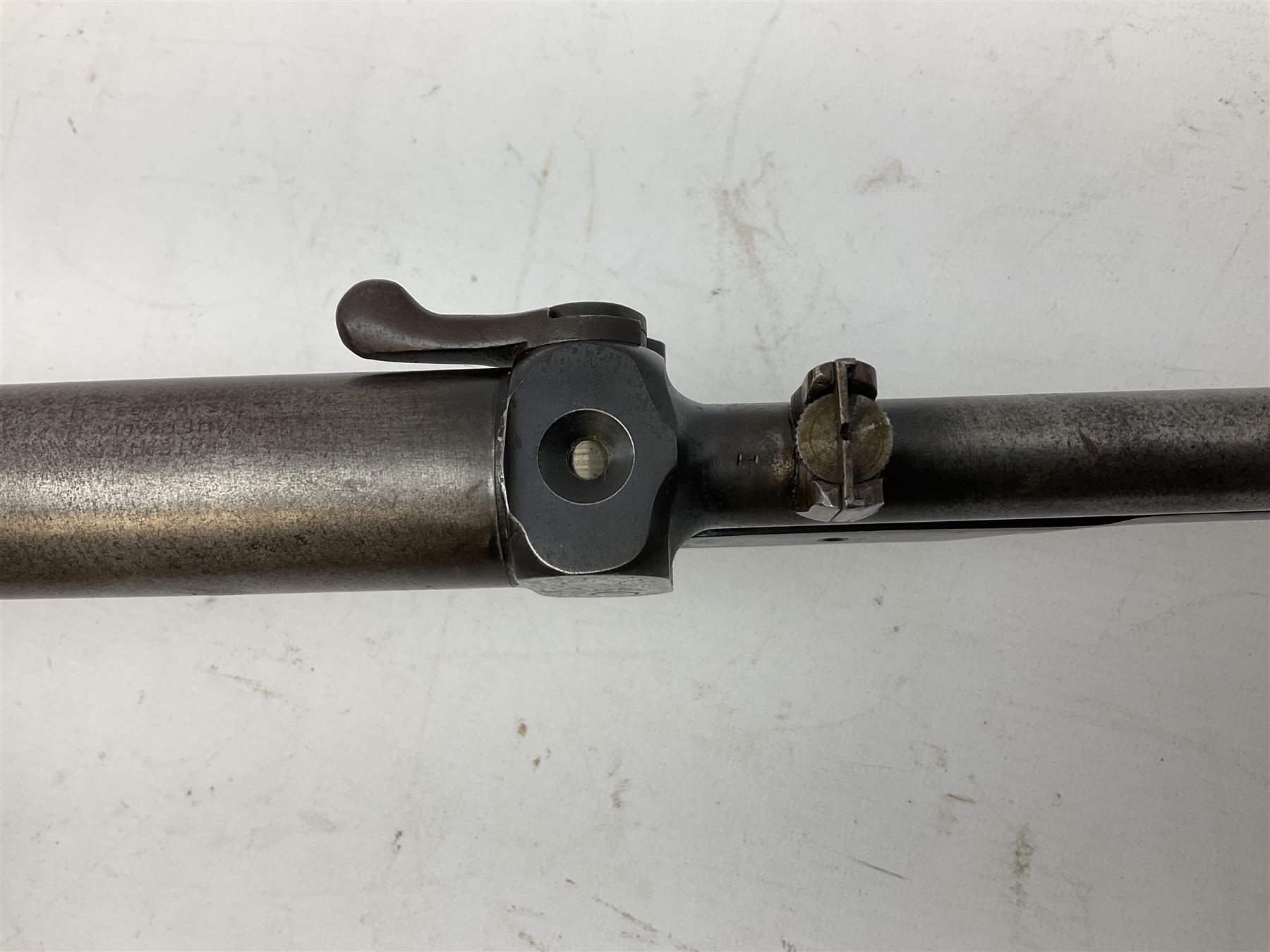 BSA .177 air rifle with top loading under lever action, walnut stock carved with chequered BSA logo to grip, serial no.A1203 L102cm