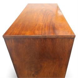 Early 19th century mahogany secretaire chest, the rectangular top over a fall-front fitted with pigeonholes and small drawers, above two long drawers with turned wooden knobs, upon swept bracket feet
