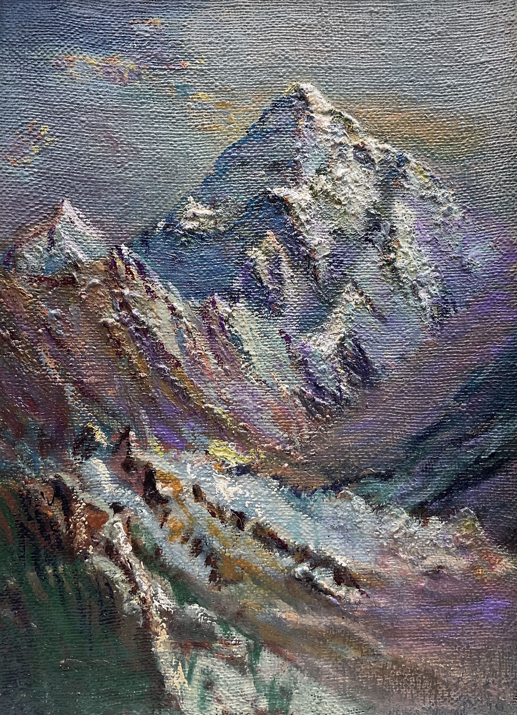 Randolph Bezzant Holmes (1888-1973) 'Morning Light on K2', oil on board unsigned, titled and inscribed verso 54cm x 38cm 