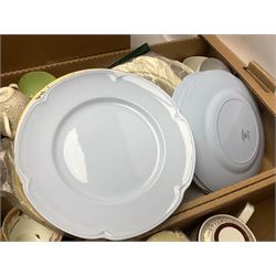 Collection of tea and dinner wares, to include Crown Clarence wares, two Maling cups and saucers, etc,  together with three Foley twin handled urns etc, in three boxes