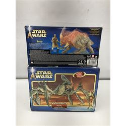 Star wars - Attack of the Clones - Jango Fett Slave 1; Obi-Wan Kenobi's Jedi Starfighter; Reek Arena Battle Beast; Acklay Arena Battle Beast; two x Anakin Skywalker Speeder; and Zam Wesell Speeder; all in sealed boxes (7)