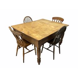 19th century oak and sycamore kitchen table, and four chairs
