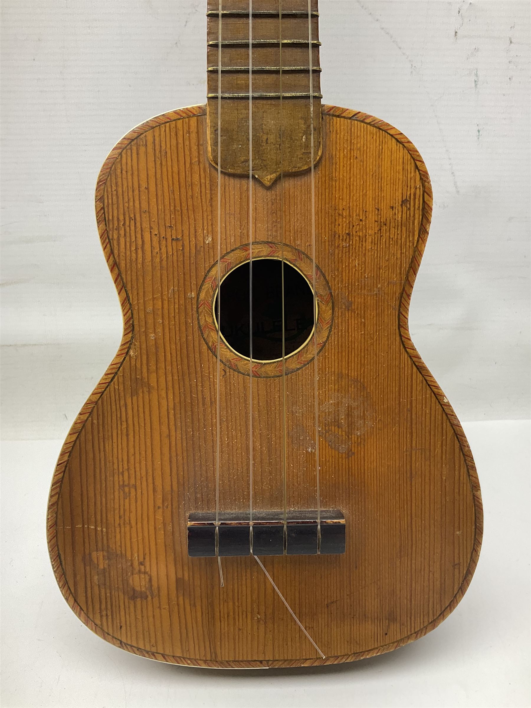 Trumelo BMI banjo ukulele no.3013 L58cm; in soft carrying case; and Kapok Brand guitar shaped ukulele L51cm (2)