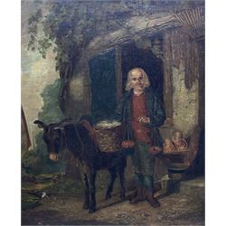 English Naïve School (19th Century): Old Man and his Donkey, oil on canvas unsigned 49cm x 40cm  