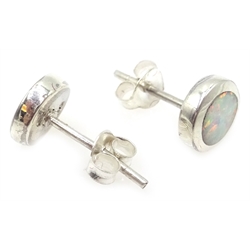  Silver opal stud earrings, stamped 925  