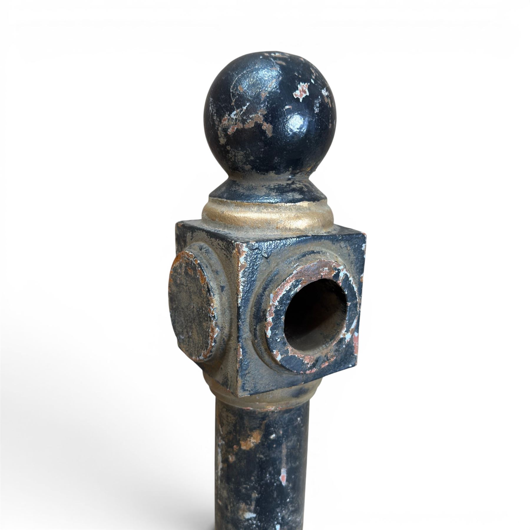 Pair of Victorian design painted heavy cast iron bollards or railing columns