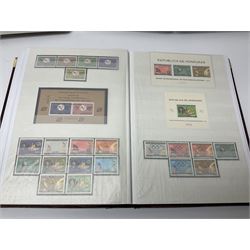 Thematic stamp collection relating to satellites, telecommunications and space from various Countries including Angola, Antigua, Ascension, Australia, Bahamas Barbados, Bhutan, British Virgin Islands, Denmark, Ecuador, Israel etc, a mint and used collection housed in three stockbooks