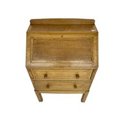 1930's Art Deco period oak bureau, fitted fall front and two drawers