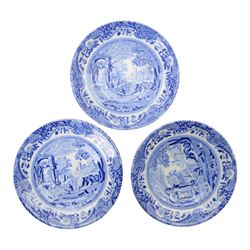 Spode tea service in Temple pattern, comprising twelve cups and saucers, open sucrier, milk jug, two side plates, together with Spode Italian pattern, six cups and saucers