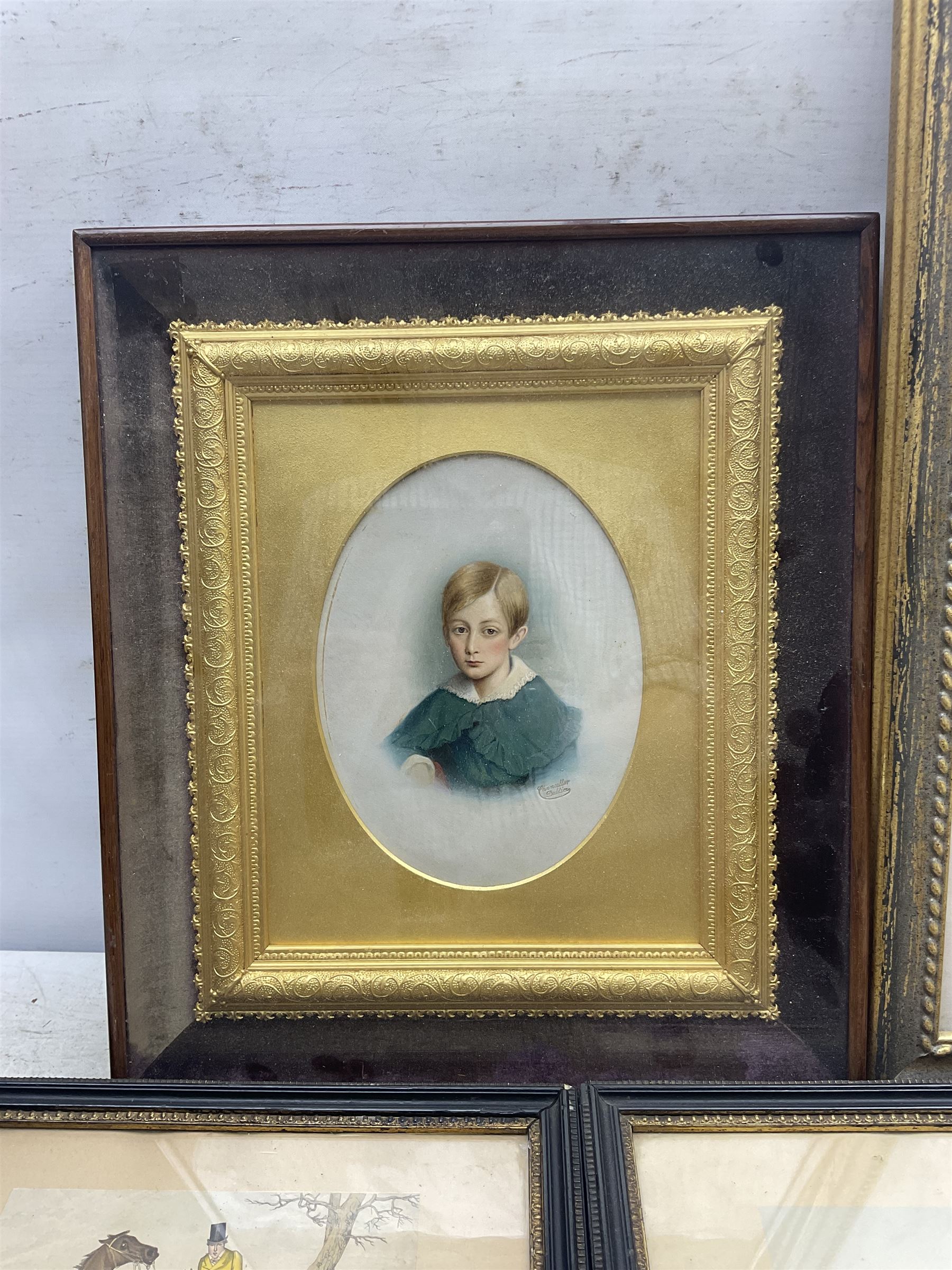 Victorian hand tinted photograph portrait depicting a boy, signed Chancellor Dublin, with other engravings and photographs