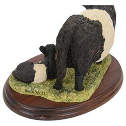 Border Fine Arts Belted Galloway Cow and Calf, on wooden base