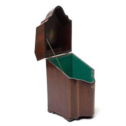 George III mahogany knife box, of serpentine form with shell patera detail to cover, with lined interior, H39.5cm