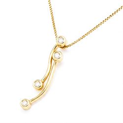 18ct gold pendant necklace, the pendant bezel set with four round brilliant cut diamonds, on a box link chain necklace, stamped 750, total diamond weight approx 0.15 carat