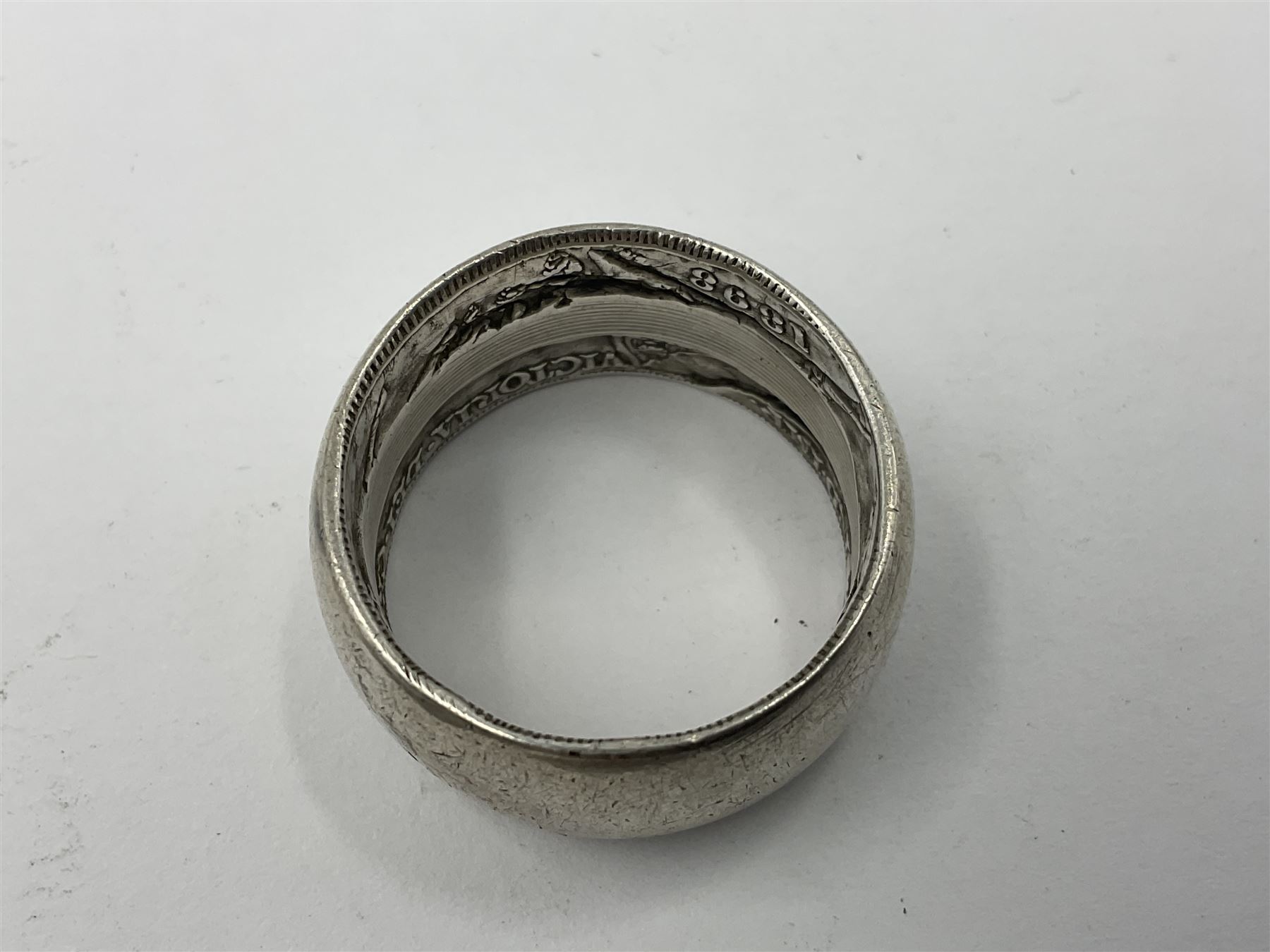 Queen Victorian 1891 crown, 1898 half crown, silver coin ring, silver coin bracelet etc