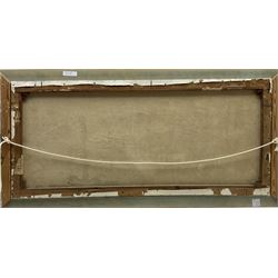 Pat Faust (British fl.1950-2000): Ravenscar Snowy Landscape, oil on canvas signed and dated 1959, 45cm x 100cm
