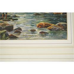 Albert Dunnington (British 1860-1928): Countryside Views and Angler by a Bridge, four watercolours signed and three dated 1915-23, three in matching frames max 25cm x 35cm (4)