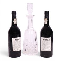 Warre's 1977 vintage port, 75cl unknown proof, two bottles, with Waterford Lismore pattern glass decanter