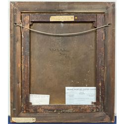 WITHDRAWN at the request of the vendor's family - 
Sir Hubert Von Herkomer RA RWS CVO (British 1849-1914): 'In the Nursery' - Girl Sewing by the Fireside, oil on canvas signed with initials and dated 1879, further signed and inscribed 'Bushey Herts' verso 60cm x 50cm 
Provenance: purchased by the vendor's parents from Wrawby Moor Art Gallery Ltd, Brigg in the 1980s, sold with an undated receipt