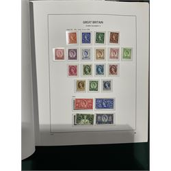 Extensive single album collection of Great British Queen Victoria and later stamps, including QV penny black with three margins, 1840 two pence blue, perf two pence blues with white lines added, QV one pound brown lilac, QV one pound green, King George V seahorses, 1929 Postal Union Congress one pound black, King George VI 1939-48 set of six with ten shillings dark blue, Queen Elizabeth II pre-decimal issues, housed in a Stanley Gibbons Great Britain 2001 album, a well presented collection with few ommissions