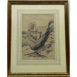 Henry Barlow Carter (British 1804-1868): Scarborough Castle, pencil heightened in white signed 37cm x 26cm
Provenance: part of a large North Yorkshire single owner life time collection of H B & J N Carter watercolours 
