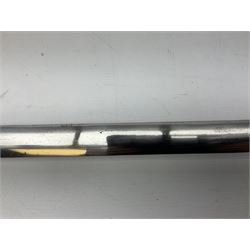 Reproduction Scottish basket hilted broadsword with 85cm double edged steel blade and red lined basket hilt with wire bound grip, in white metal mounted leather scabbard 107cm overall