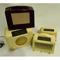  Four bakelite cased mains radios - brown Ekco U122, white Bush DAC90A, white KB FB10 and white Marconi T18DA  